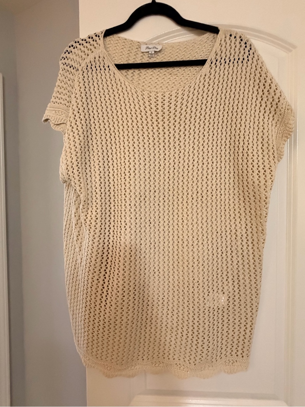 Open-Knit Scoop Neck Short Sleeve Sweater in Cream by Free People